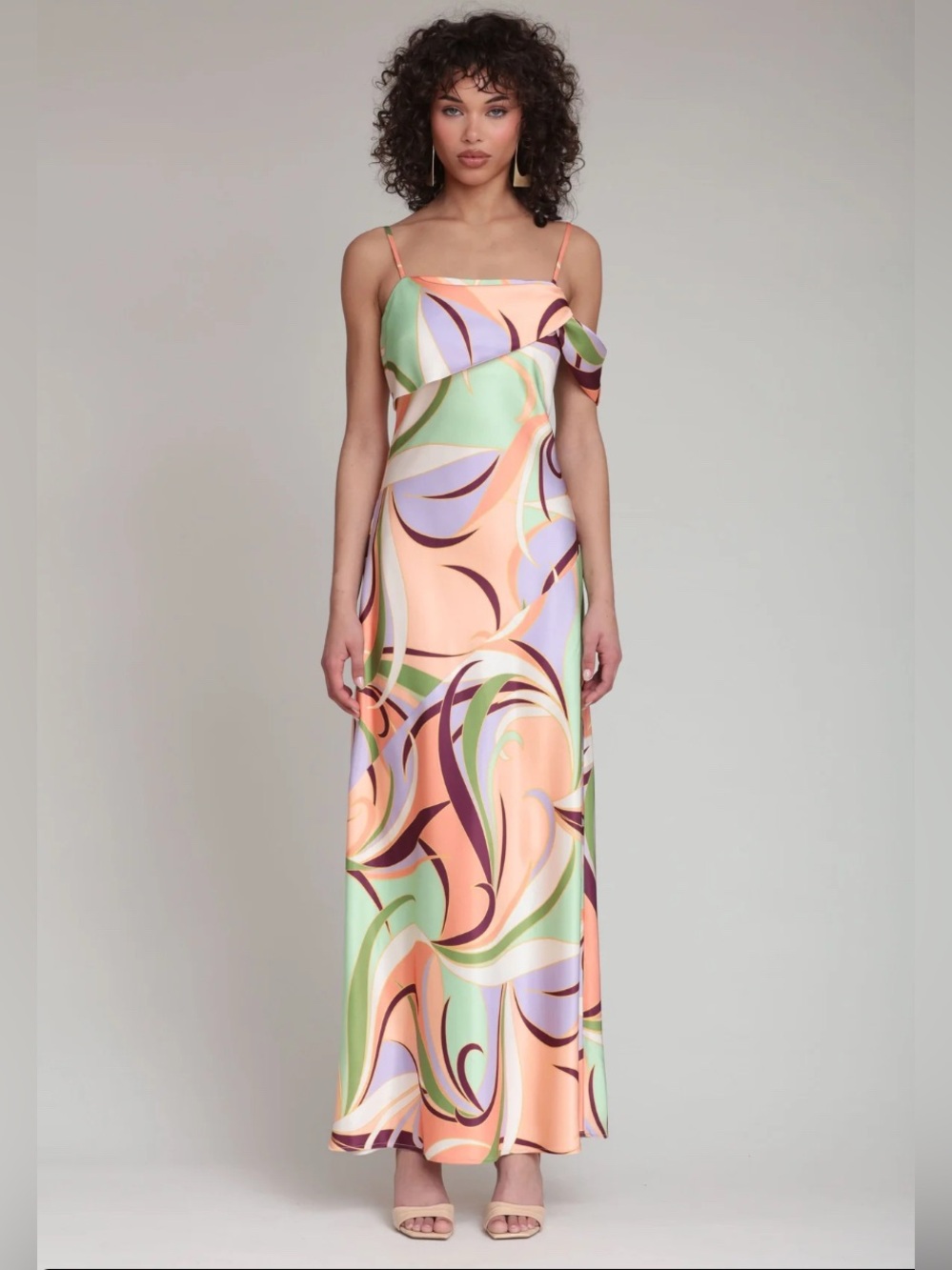 Avec Les Filles Peach Multi-Color Abstract Slip Maxi Dress